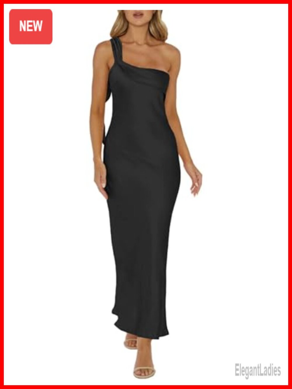 Satin One Shoulder Formal Maxi Dress Sleeveless Ruffle Backless